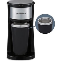 Elite Gourmet EHC112 개인용 1인용 컴팩트 커피 메이커 브루어 스테인리스 스틸 내부 보온 여행용 머그 포함 커피 가루와 호환 재사용 가능한 필터, Stainless Steel