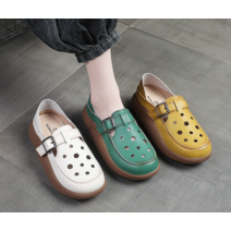 여성 운동화샌들 가죽 펀칭 통굽 샌들 여성 로퍼샌들 5cm