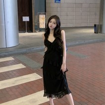 비치드레스 비치웨어원피스 하와이 미니비치 여행지원피스 여행원피스 해변 바캉스룩 비치롱 바캉스 원피스 예쁜롱, L, 블랙