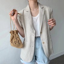 스타일아유 여성 여름 시원한 베이직 반팔 린넨 숏 자켓 오피스 직장인룩