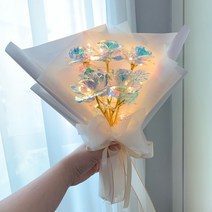 레터링 LED 홀로그램꽃다발, 5송이, 화이트, 로즈골드