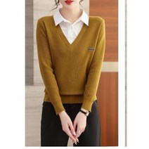 [이꾸띠] 인이드리 봄 가을 2040 여성 버튼다운 카라 배색 레터링 단정한 스타일 5컬러 면 니트 티셔츠