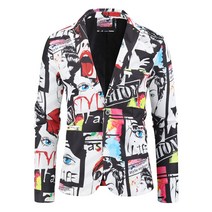 새로운 남성 패션 정장 파티 코트 캐주얼 슬림 피트 블레이저 버튼 정장 3D 플로랄 프린트 페인팅 블레이저 재킷 남성