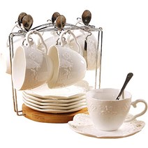 도자기티팟 홍차티팟 내열유리티팟 도자기주전자 Jusalpha 화이트 캠핑카 141.7g5온스 - 찻잔 및 받침 커피 컵 세트 받침과 촛대 포함 6개 브래킷