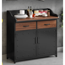 철제 카페 셀프바 테이블 분리수거 선반 탕비실, 2문, 블랙-길이180x폭40x높이90cm