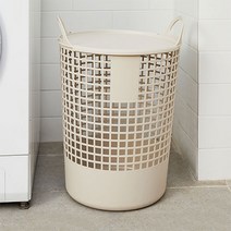 올유리빙 빨래 바구니 세탁 빨래통 플라스틱 원형 대용량 손잡이 뚜껑 보관 수거 함 45L 1개 2개, 그레이