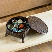 대나무 전통 찻상 소반 티타임 테이블 다과상 손님, 외경 27 x 높이 14cm