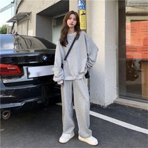 봄가을 남여공용 오버핏 맨투맨 츄리닝 팬츠 상하의 트레이닝복 세트 커플룩