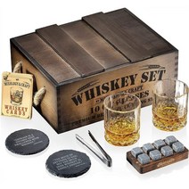 Mixology & Craft 믹솔로지 위스키 선물 세트 러스틱 나무 상자가 있는 유리 화강암 록 칠링 스톤 8개 10온스 잔 남성 아빠 남편 남자친구를 위한 - 제임스 다크 브라, Jameson Dark Brown - Diamond