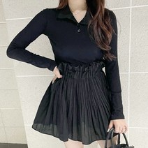 VANANA2 골지 브이넥 슬림핏 여성 카라 긴팔 티셔츠