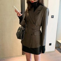 2020 가을 프렌치 시크 허리라인 여리여리 벨티드 투 버튼 모직 수트 패션 하프코트 자켓
