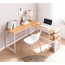 코너 책상 ㄱ자 기억자 모서리 L자 책상 기역자 테이블, 화이트&내추럴