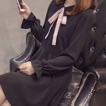가바바 여성 빅사이즈 원피스 5XL까지 리본장식 소녀감성 셔링 데일리 미디원피스 G29470