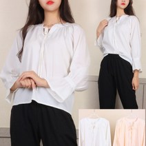 데일리 끈 긴팔 프릴 블라우스