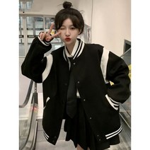 여성 가을 야구점퍼 빈티지 패치 루즈핏 야구복 코트 봄 점퍼 자켓 캐주얼 상의 아우터 오버사이즈