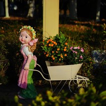 정원카트 편리한 편안한 안정적인 정원 드라이브 별빛스토어 철 복고풍 꽃 스탠드 녹색 식물 난초 즙이 많은 세발 자전거 간단한 북유럽 국가 트롤리 정원 실내 화분, 중간, 시골 소녀 화이트 콤비네이션 슈트