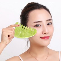 그랏사 두피관리 마사지 천연옥 빗괄사 얼굴 어깨 바디 경락 괄사 마사지기 도구, 1+1개