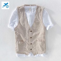 나시 캐쥬얼 남자 스트라이프 린넨 조끼