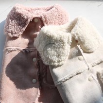 정품 강아지 코코아허니 무스탕 카라 코트, 크림색 초초특대