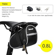 미니벨로가방 한강 미니백 자전거 리어백 새들백 Rhinowalk- 안장 가방 1.5L 2, 03 T604-Black-0.8L