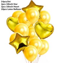 화동풍선 1014pcs Mixed Metallic Balloons Heart Star Gold Confetti Balloon Birthday Party Decorate Adult, 14pcs Gold B