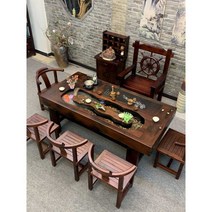 물이흐르는 거실테이블 원목 통나무 사무실 접대실, 2m 테이블+등받이의자4개+메인의자1개