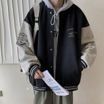 SJW 봄가을 남성 야구자겟 야구점퍼 배색 빅사이즈 바람막이 잠바 블루증 아우터 베이직 개주얼 M~5XL