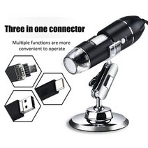 1600X/1000X/500X 메가 픽셀 디지털 USB 현미경 8 LED 돋보기 전자 스테레오 내시경 카메라 금속 스탠드 포함, 1600X 3 IN 1 포트
