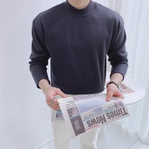 포근한 오버핏 기모 남자 반폴라 니트(6841)