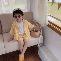 [당일발송]주니유니 옐로우린넨세트 아동자켓세트 유아자켓 아동상하복 바캉스룩 등원룩 어린이집옷