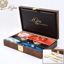 [라몽] H.jin 장생 진공 골드티타늄 수저세트 (2인용) 명절 어버이날 부모님 생신 생일 상견례 선물 기념품 답례품, B 스타일