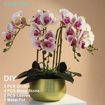 화병 도자기 유리 돌 흰색 나방 난초 DIY 꽃꽂이 (5PCS 4PCS 이끼 잎 + 냄비) 나비 꽃 장식 중심 인디고, 09 1 SET DIY