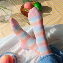 라크삭스 파스텔 화사한 체크무늬 여성양말 5색상 N257