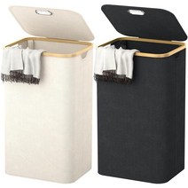 Homykic 뚜껑이 있는 세탁 바구니 대나무 손잡이가 달린 접이식 100L.. 정품보장, Laundry Basket 2 Pack, WhiteBlack