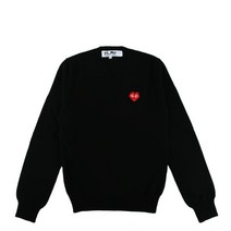 [꼼데가르송] 22FW P1N082 BLACK 블랙 하트 로고 브이넥 울 스웨터 니트