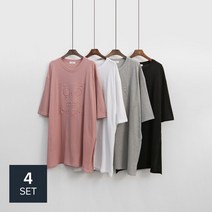 러브포텐 여성 빅사이즈 7부 롱 부엉이 티셔츠 4장 세트
