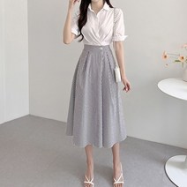 뒷밴딩 단정한 카라 롱 원피스 직장인 모임 캐쥬얼룩 스트라이프원피스 20대봄원피스 회사원원피스