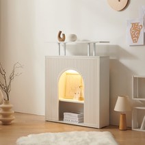 [에타홈] 아치 벽난로 콘솔 장식장 LED 선반 수납장 2colors, 오크