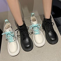 엣지걸슈즈 2165 민트초코 레이스업 키높이 워커 부츠 앵클 아웃솔 미들부츠 4.5cm굽
