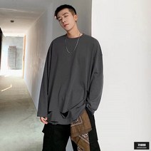 가바바 남성 오버핏 긴팔티 힙한 트임 라운드넥 기본티셔츠 G52905