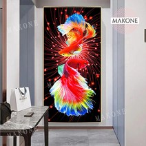 Makone 상표등록 부와 장수의 상징 화려한 비단잉어 물고기 보석십자수 비즈 큐빅 전체수, 60X110CM