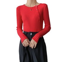 데이홀릭 라운드 언발단추 골지 긴팔니트