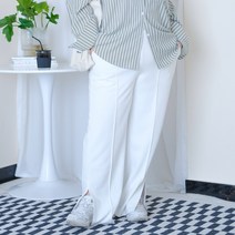 XL ~ 4XL 빅사이즈 여성 와이드 레그 슬릿 하이 웨이스트 스트레이트 팬츠