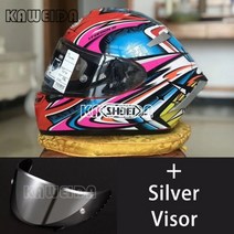 쇼에이 헬멧 풀페이스 반모 X14 X-14 2019 레드 카토 다이지로 TC-1 전체 얼굴 레이싱 오토바이 Casco 드 Motocicleta, XL, Silver Visor