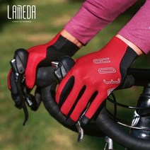 LAMEDA봄 가을 여름 사이클링 장갑 남성과 여성의 전문 도로 자전거 산악 긴 손가락, Red+S