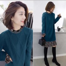 LADY COCO 여성 가을 꽃무늬 스커트 스웨터 니트 드레스