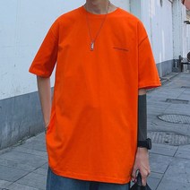 남성 오렌지색 반팔 티셔츠 라운드넥 기본티 편한티 번호 99377EA