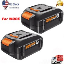 WORX 웍스 WA3525 20V 최대 리튬 6.0Ah 배터리 전동 공구 WA3520용 1~2팩 20볼트, 2x 배터리
