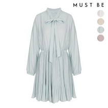 [머스트비] 여성 보우 타이 플리츠 미니 원피스