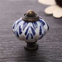부자재 가구 침대 의자 34mm 세라믹 호박 서랍 손잡이 싱글 홀 블루 리프 손으로 그린 찬장 캐비닛 드레서, 02 Dark Blue